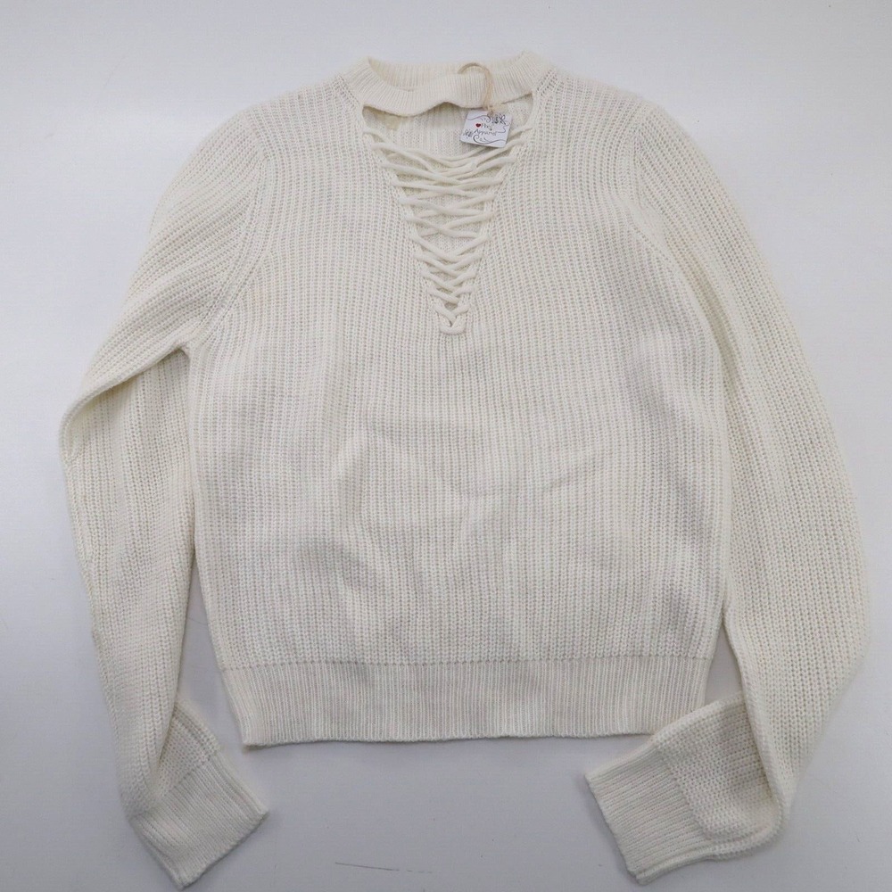 Poof Apparel White Cut Out Accent Cable Knit Sweater Size L new lightweight Top